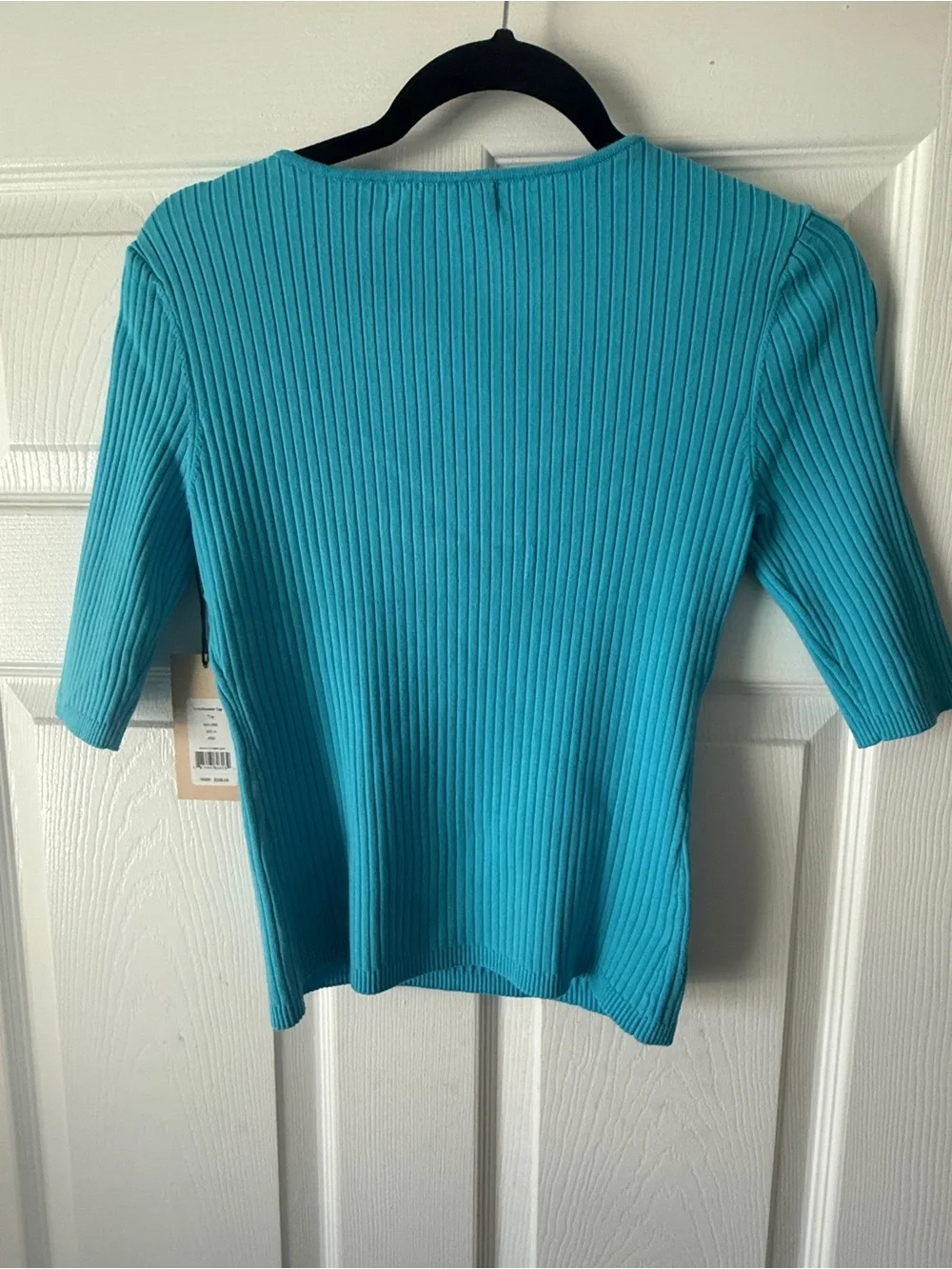 NWT Bailey 44 LaPerla  Cut Out TopSweater Aqua Blue Short Sleeve Size S